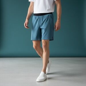 Ten Thousand Mens Athletic Lined Shorts Blue Size L Elastic Waist Zip Pocket